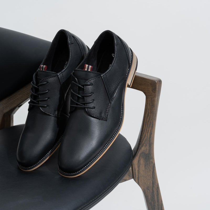 Jousen Men's Dress Shoes Leather Classic Formal Oxford Retro Plain Toe Derby Shoes (AMY612 Black 10) - Image 3